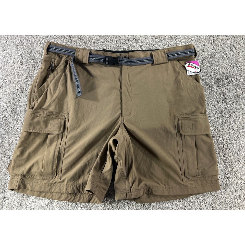 NWT Duluth Trading Co Mens Cargo Shorts 3XL Khaki Nylon Scotchgard Belted Hiking